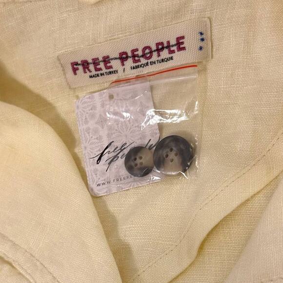 Free People Light Yellow Linen Crossover Back Bennie Crop Blazer Size XS - Picture 4 of 5